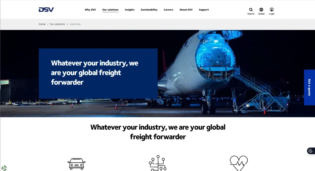 نمونه طراحی سایت حمل و نقل و باربری DSV2