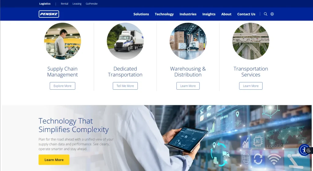 طراحی سایت حمل و نقل PENSKE2
