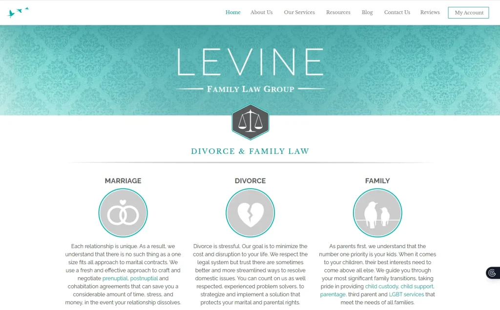 نمونه طراحی سایت حقوقی و وکالت برای وکلا و موسسات حقوقی : اسکرین شات از سایت گروه وکالت LEVINE برای نقد و بررسی از دید یک طراح سایت