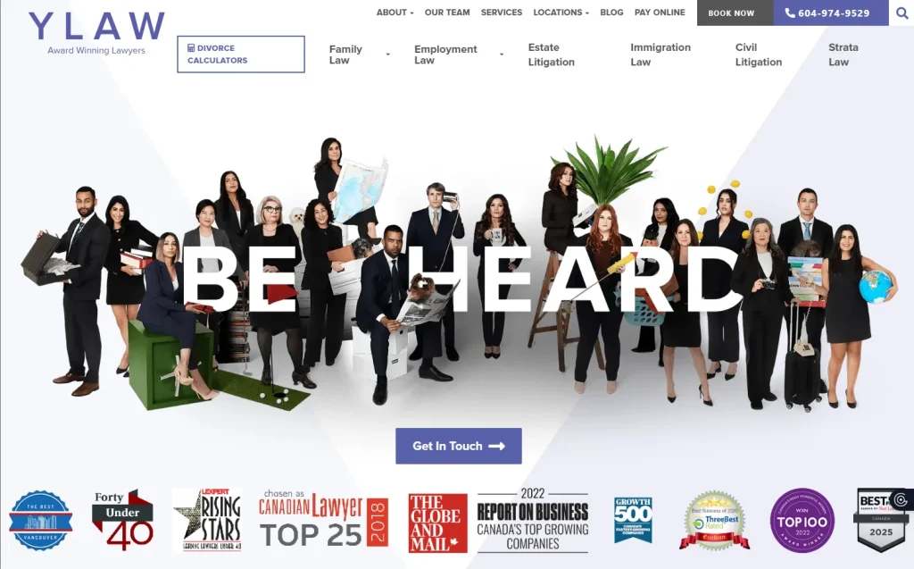 نمونه طراحی سایت حقوقی و وکالت برای وکلا و موسسات حقوقی : اسکرین شات از سایت گروه وکالت ylaw برای نقد و بررسی از دید یک طراح سایت