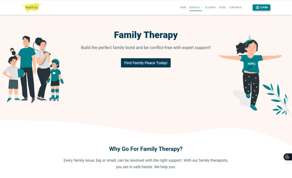 نمونه کار طراحی سایت کلینیک روانشناسی و روانپزشکی : اسکرین شات از سایت heart it out