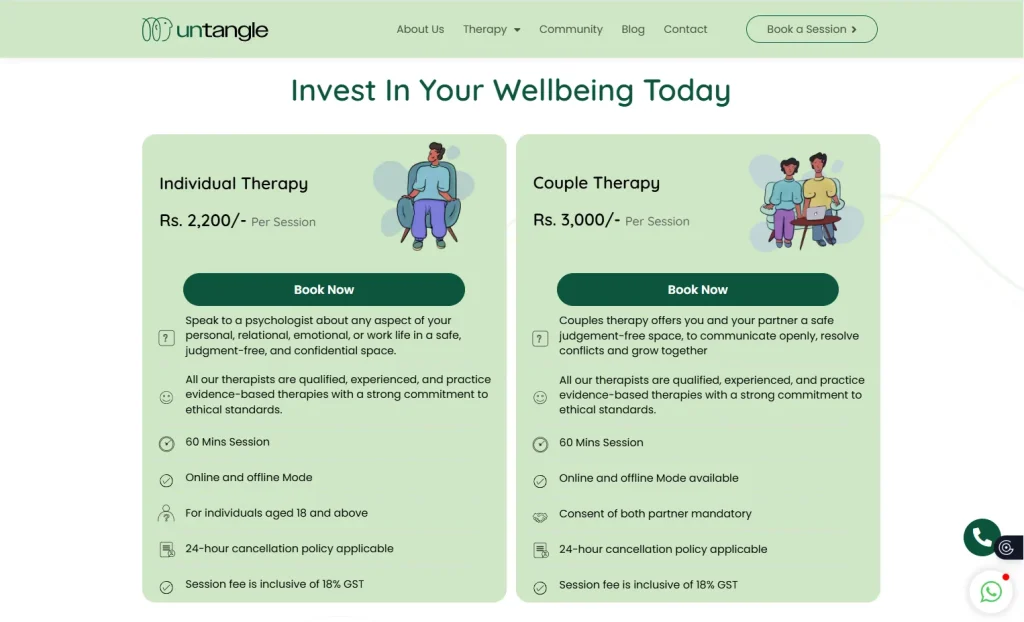 نمونه طراحی سایت روانشناسی سایت گره گشایی : اسکرین شات از سایت untangle در سایت آژانس دیجیتال مارکتینگ از اول