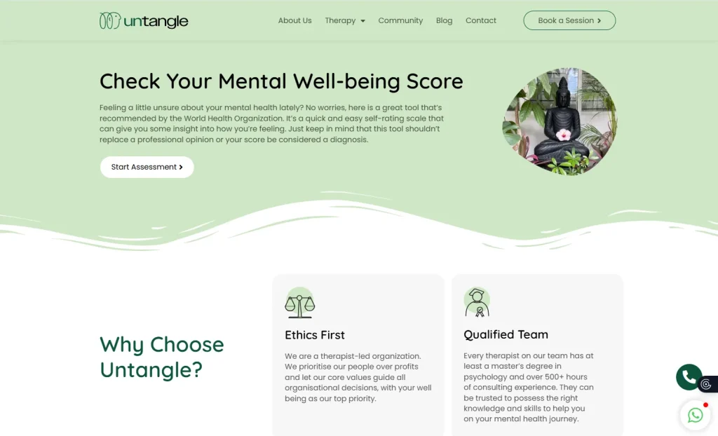 نمونه طراحی سایت روانشناسی سایت گره گشایی : اسکرین شات از سایت untangle در سایت آژانس دیجیتال مارکتینگ از اول